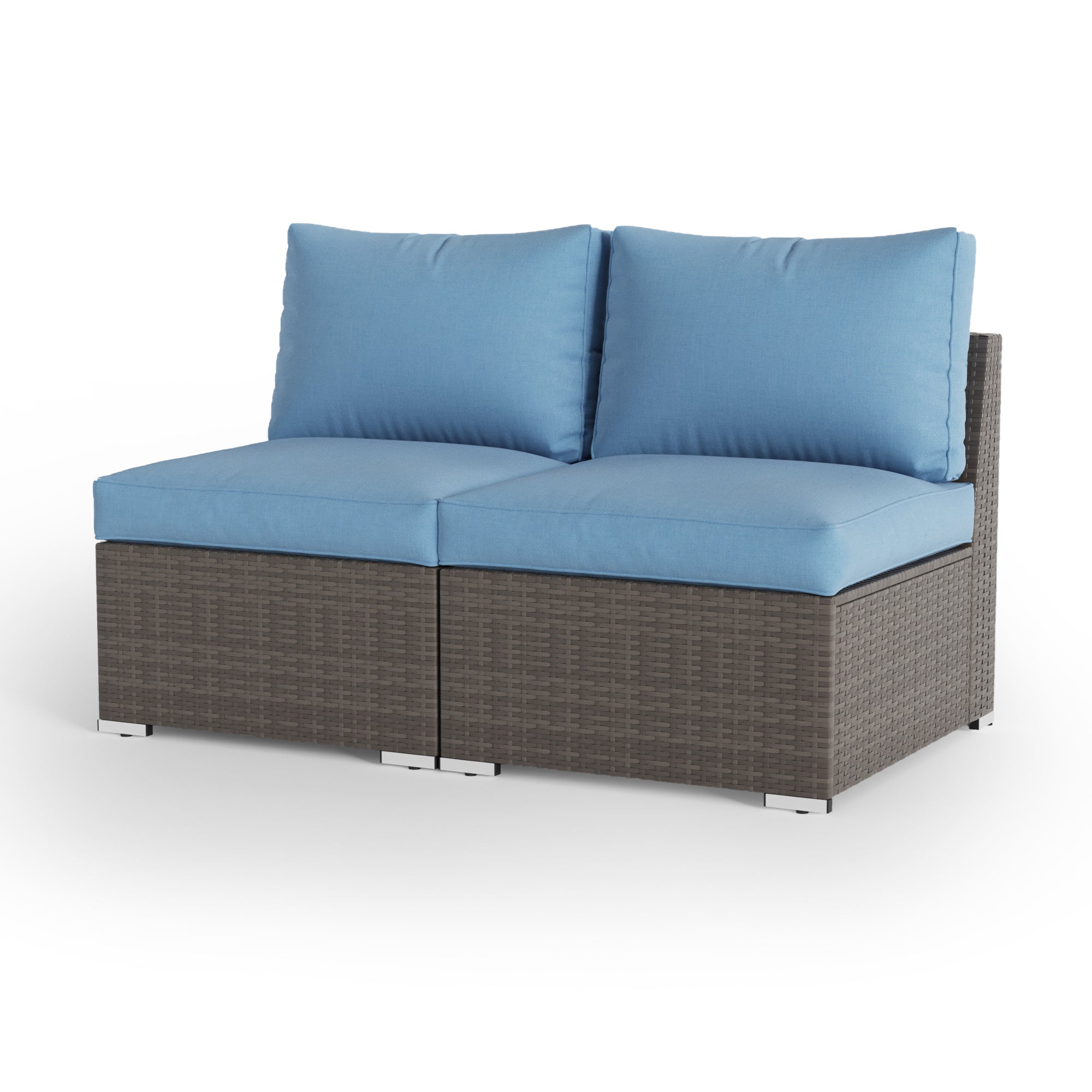 2 Piece Outdoor Patio Armless Sofa PE rattan Water Resistance - Blue