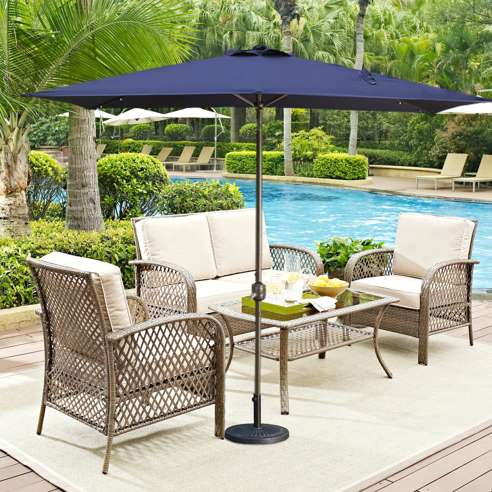 7.5ft * 7.5ft Patio Umbrella with Crank and Push Button Tilt, Outdoor Table Market Umbrella with Aluminum Pole - Navy