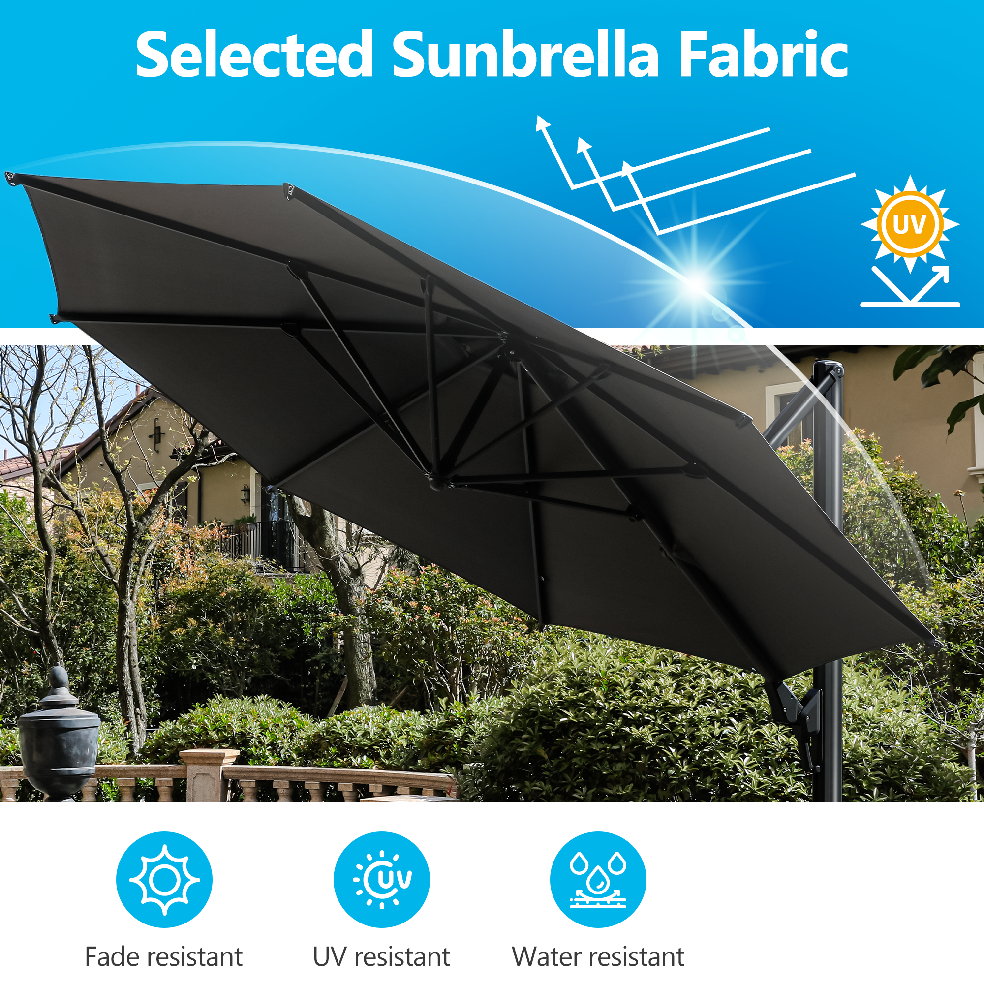 11 FT Cantilever Patio Umbrella, Round Outdoor Offset Umbrella with 360° Rotation & Tilt Adjustment without Base - Grey