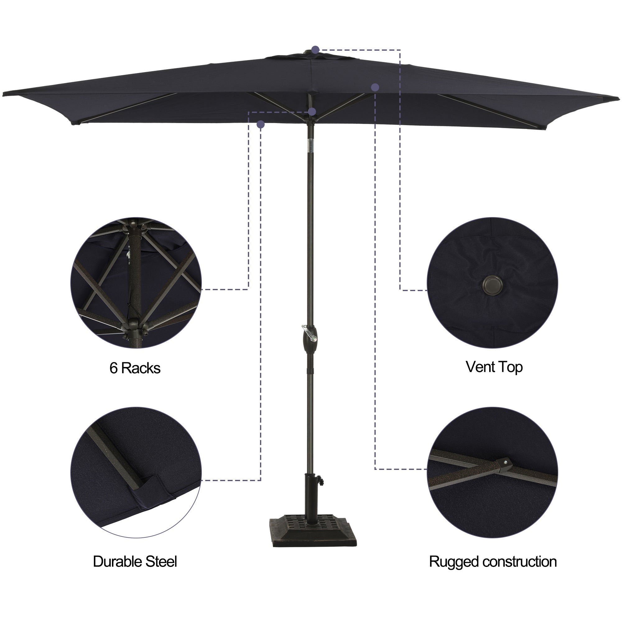 6.5ft * 10ft Rectangular Patio Umbrella with Push Button Tilt & Crank, Outdoor Table Market Umbrella with Aluminum Pole - Black