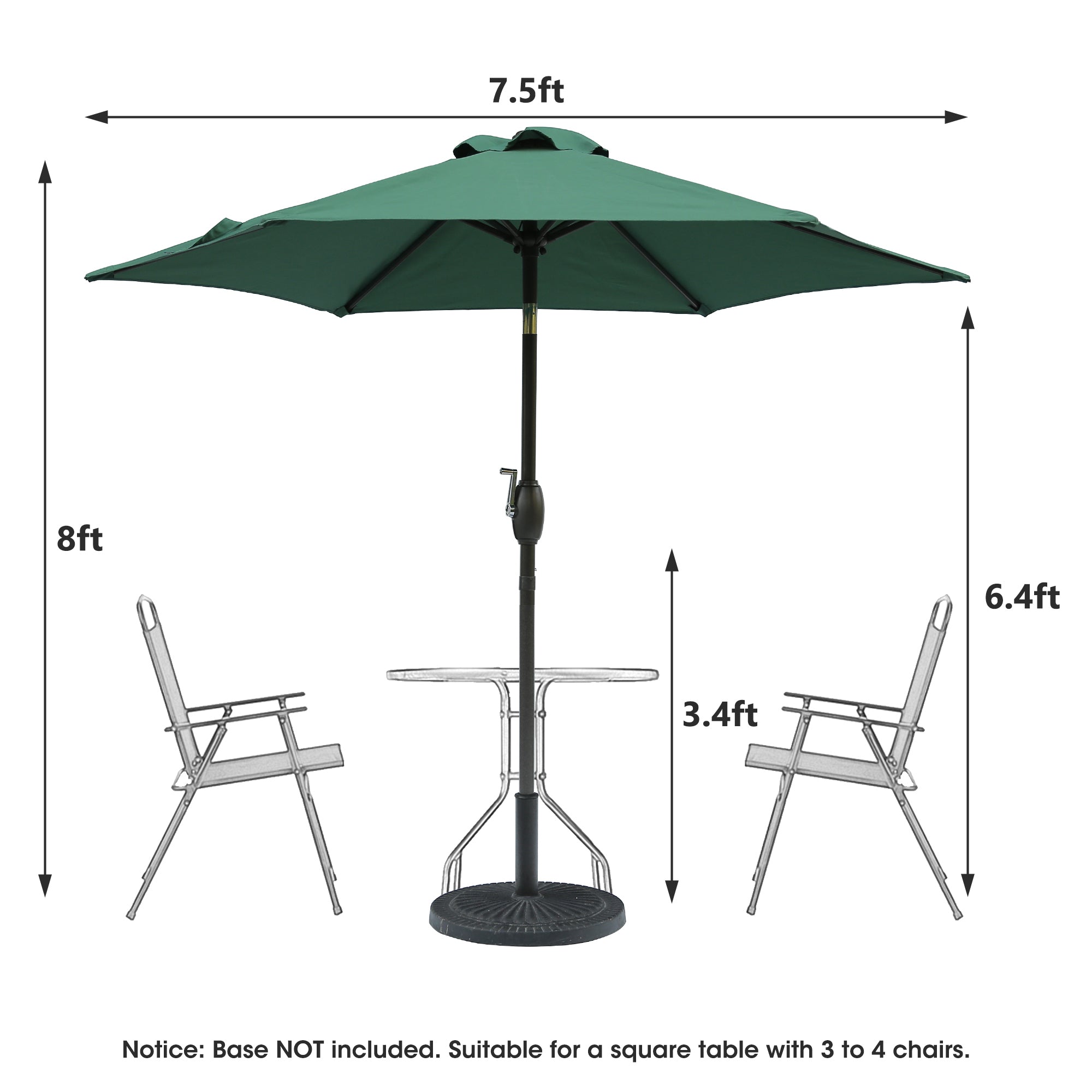 7.5ft * 7.5ft Patio Umbrella with Crank and Push Button Tilt, Outdoor Table Market Umbrella with Aluminum Pole - Dark Green