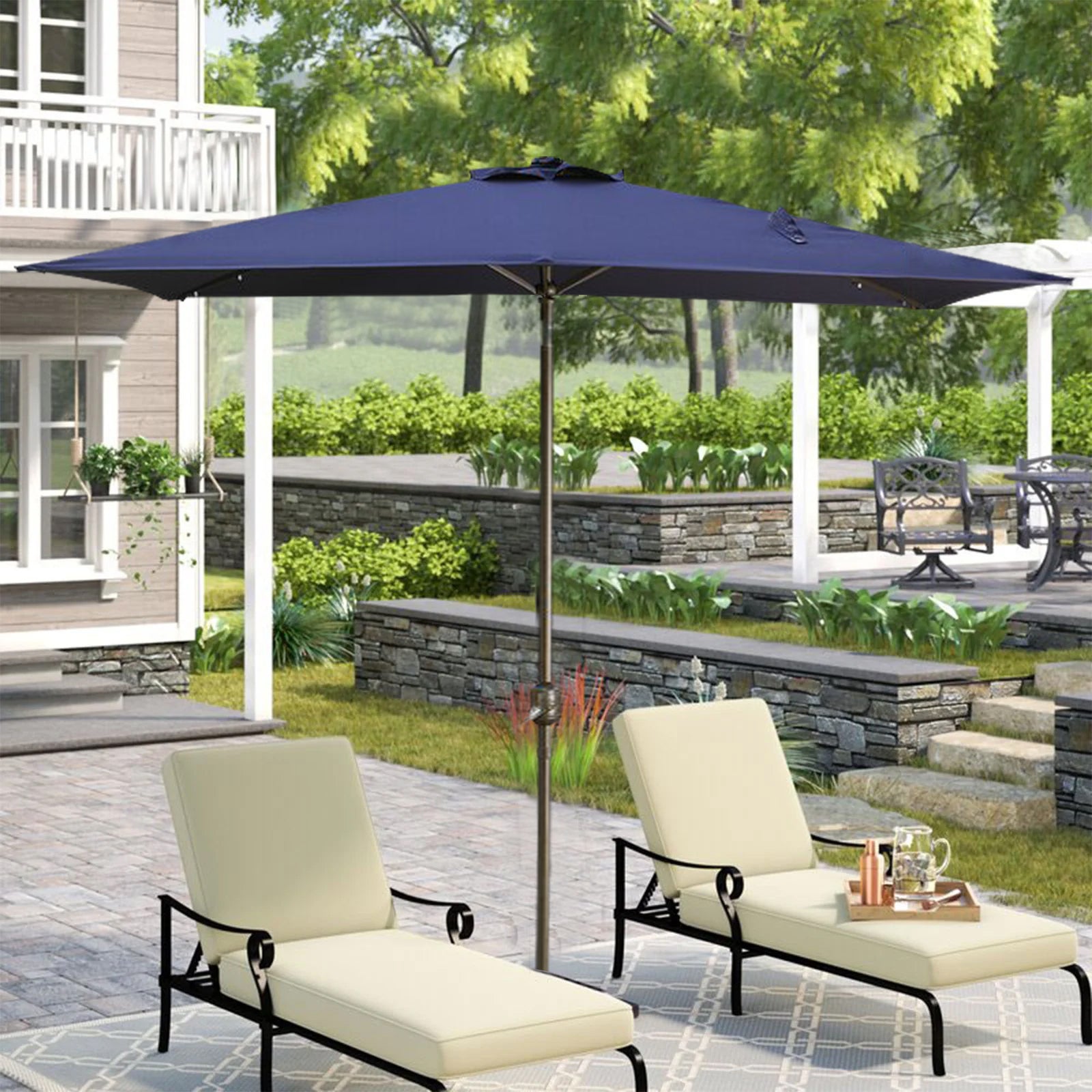 7.5ft * 7.5ft Patio Umbrella with Crank and Push Button Tilt, Outdoor Table Market Umbrella with Aluminum Pole - Navy