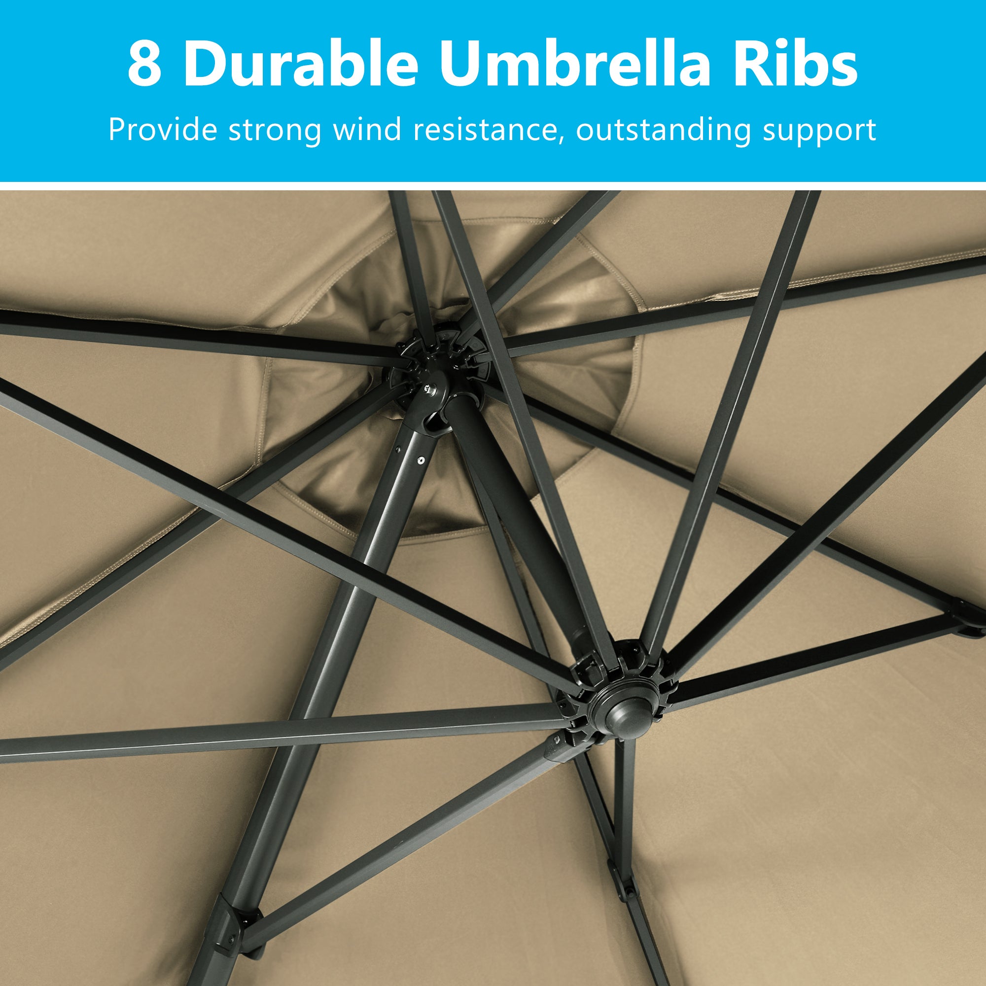 11 FT Cantilever Patio Umbrella, Round Outdoor Offset Umbrella with 360° Rotation & Tilt Adjustment without Base - Khaki