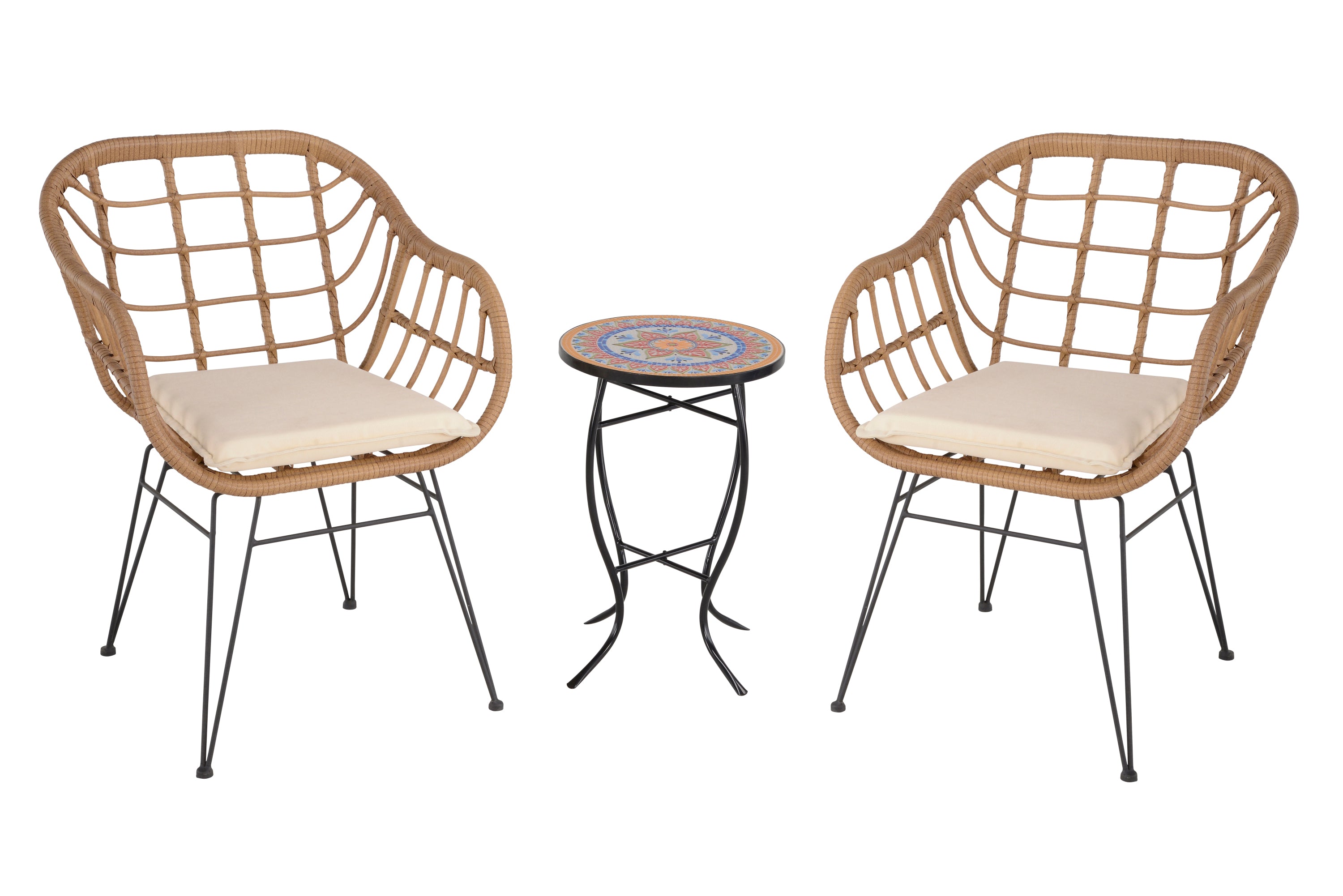 3 Pieces Outdoor Conversation Set, Patio Bistro Sets with 2 PE Wicker Chairs and Coffee Table for  Backyard