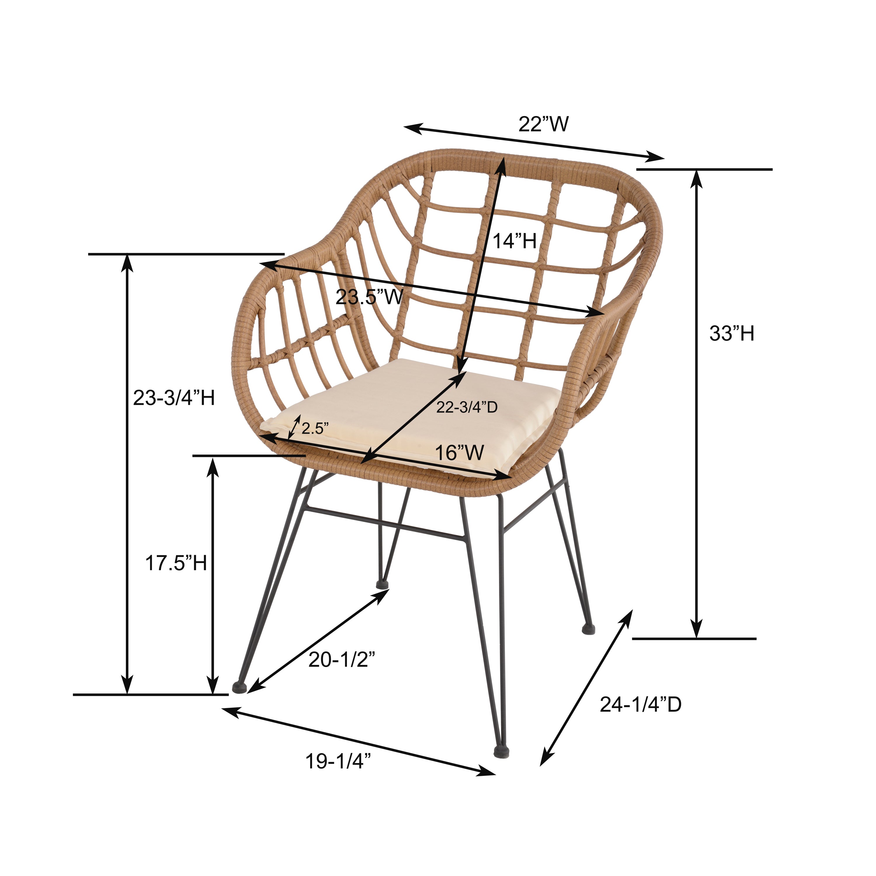 3 Pieces Outdoor Conversation Set, Patio Bistro Sets with 2 PE Wicker Chairs and Coffee Table for  Backyard