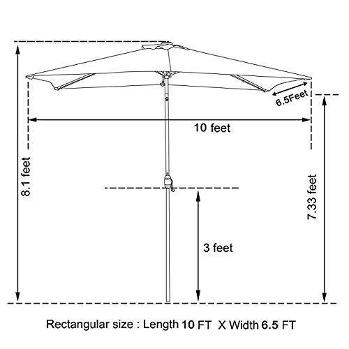 Waterproof Rectangular Patio Umbrella and Solar Lights 6.5 ft. x 10 ft. , 26 LED lights, Push Button Tilt, Crank in NAVY BLUE