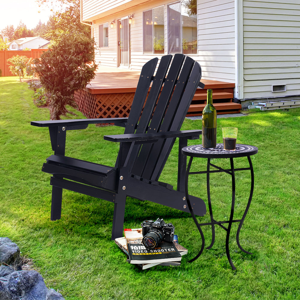 Adirondack Chair Solid Wood Outdoor Patio Furniture for Backyard, Garden, Lawn, Porch -Black