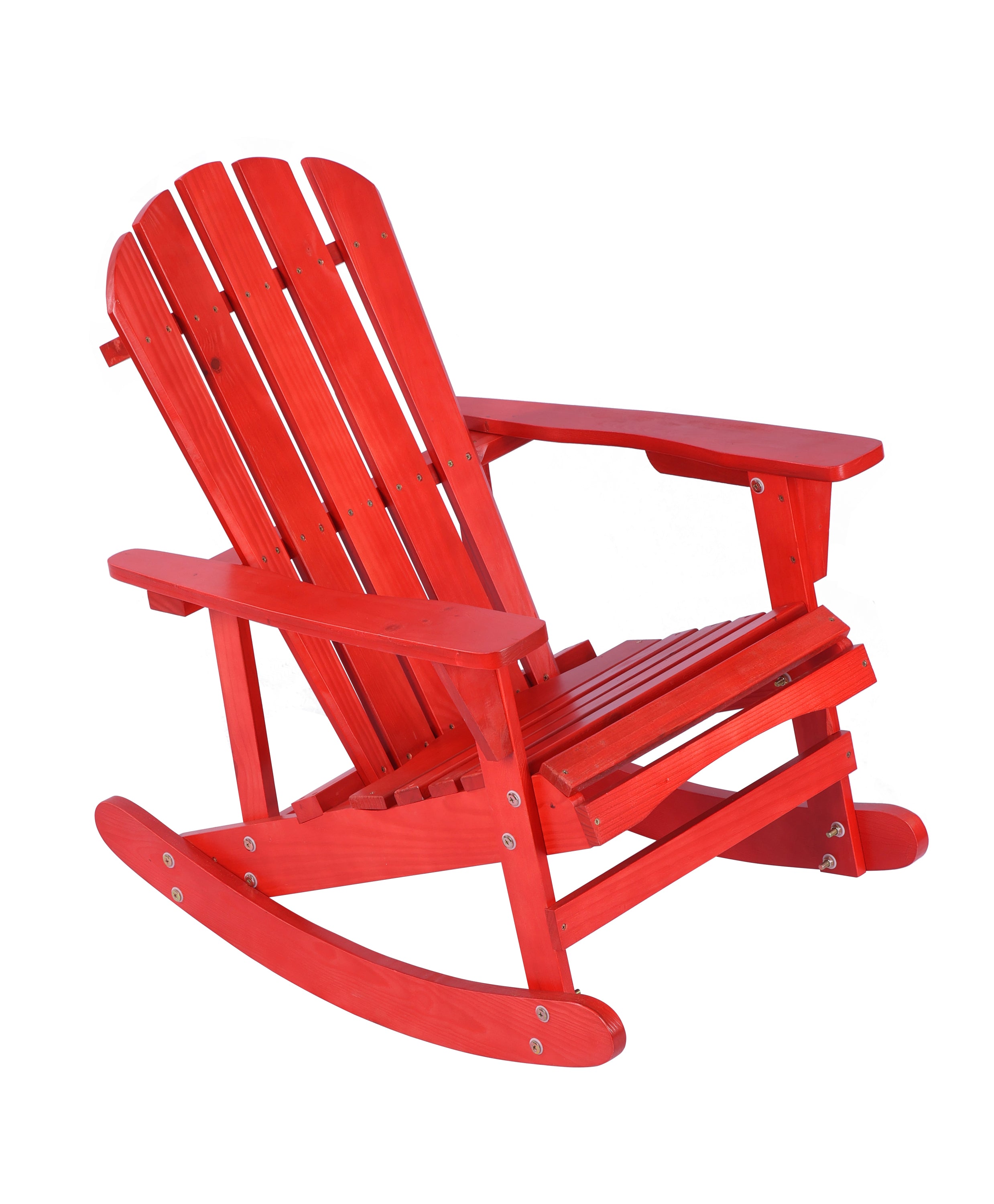 Adirondack Rocking Chair Solid Wood Chairs Finish Outdoor Furniture for Patio, Backyard, Garden - Red